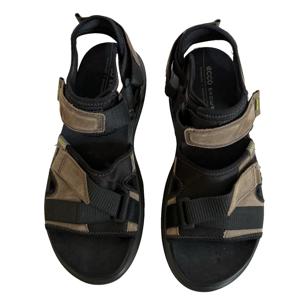 ECCO Exowrap Sandals Men 10 Brown Black Outdoor Sport Hook Loop 3 Strap - Picture 1 of 10